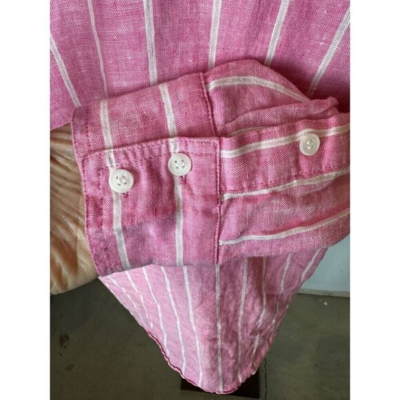 NYDJ Shirt Women Small Pink‎ And White Striped Collared Linen Pullover - Picture 7 of 11